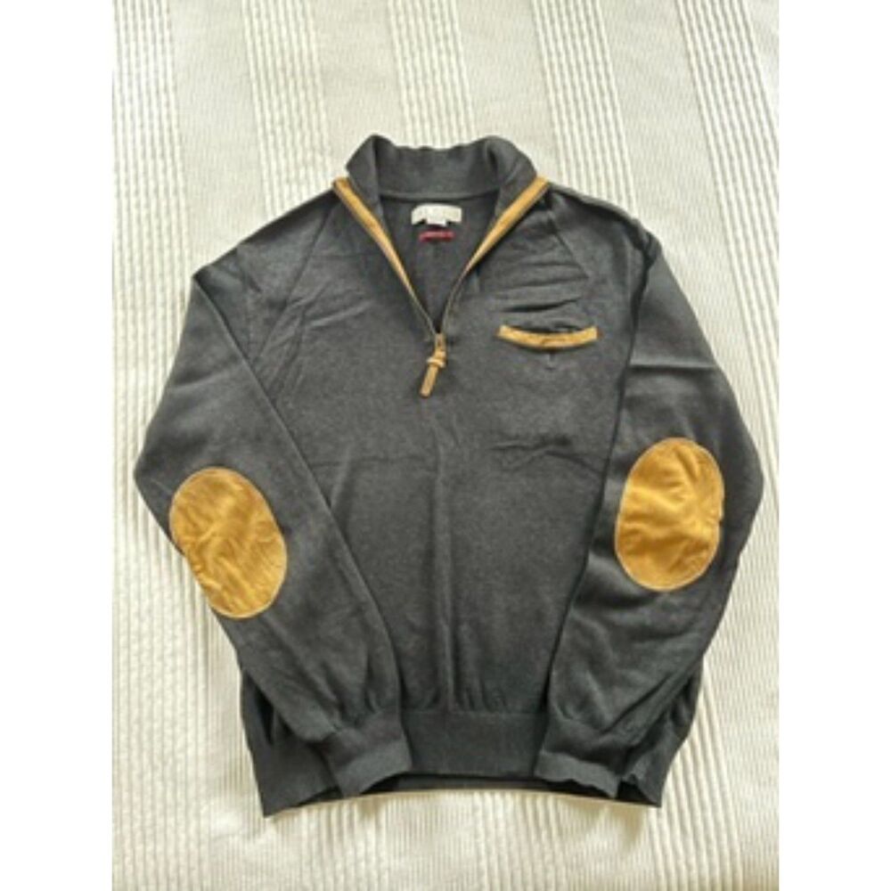 Men's Black Quarter Zip - Medium - Cashmere Blend - Suede Accents - Like New